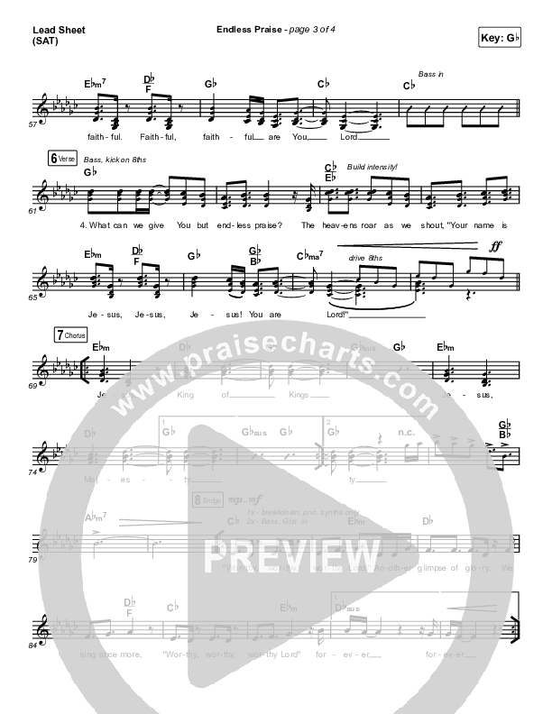 Endless Praise (Choral Anthem SATB) Lead Sheet (SAT) (Arr. Luke Gambill / Charity Gayle)
