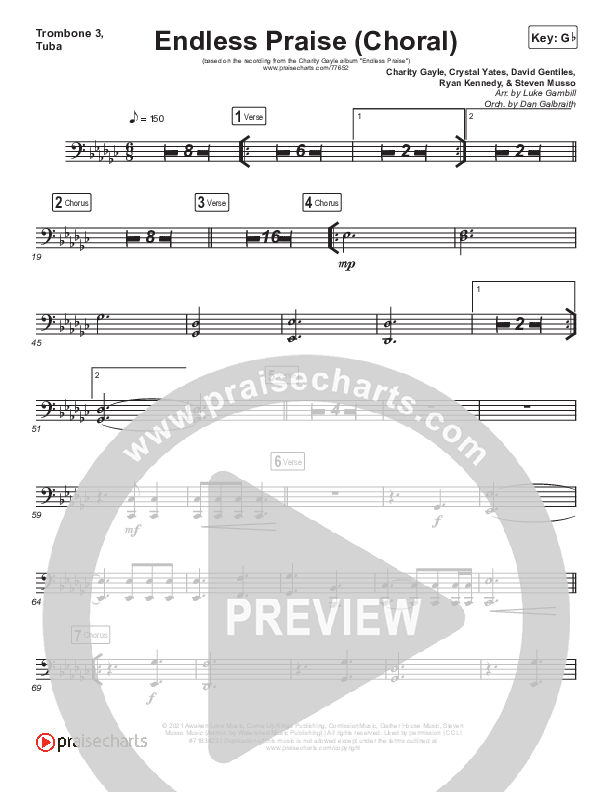 Endless Praise (Choral Anthem SATB) Trombone 3/Tuba (Arr. Luke Gambill / Charity Gayle)
