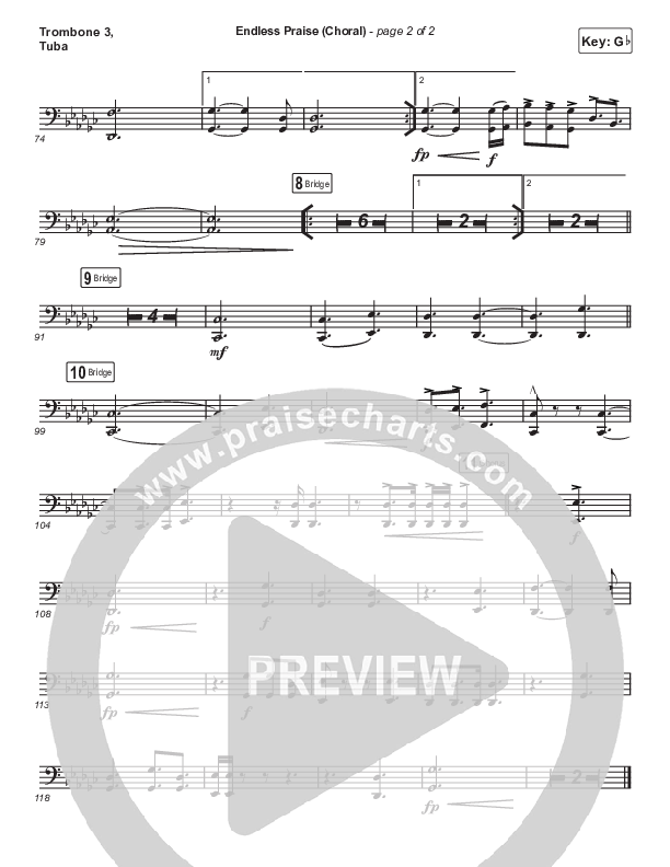 Endless Praise (Choral Anthem SATB) Trombone 3/Tuba (Arr. Luke Gambill / Charity Gayle)