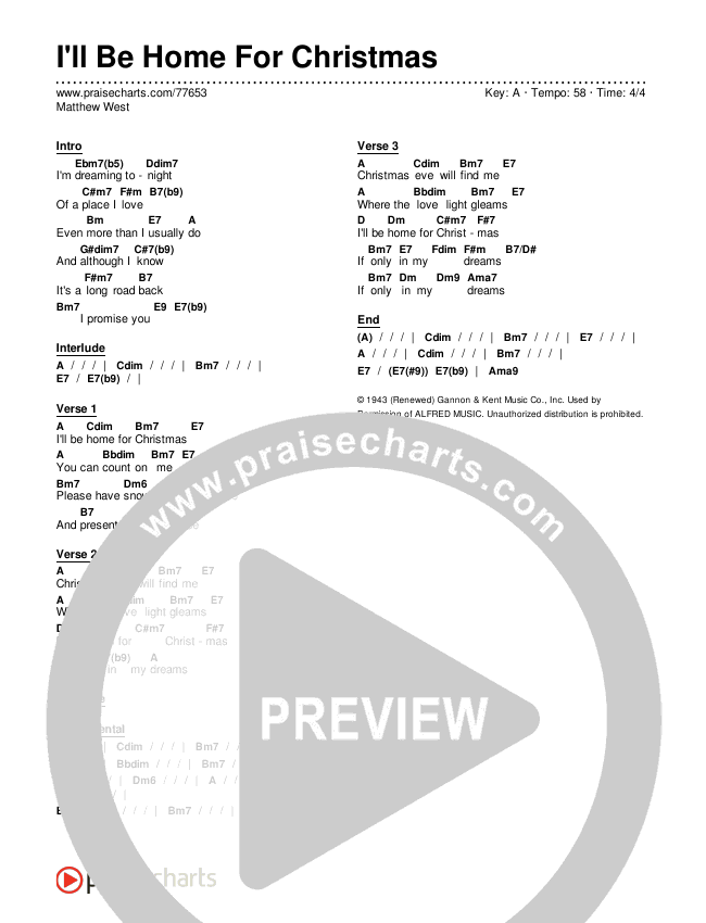 I'll Be Home For Christmas Chords & Lyrics (Matthew West)