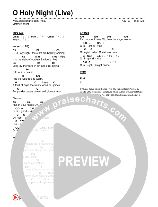 O Holy Night (Live) Chords PDF (Matthew West) - PraiseCharts