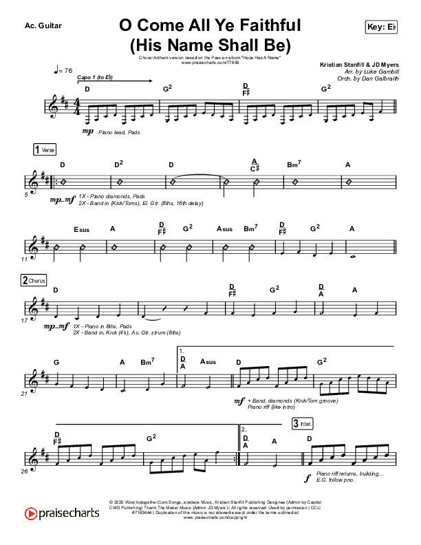 O Come All Ye Faithful (His Name Shall Be) (Choral Anthem SATB) Acoustic Guitar (Passion / Arr. Luke Gambill)