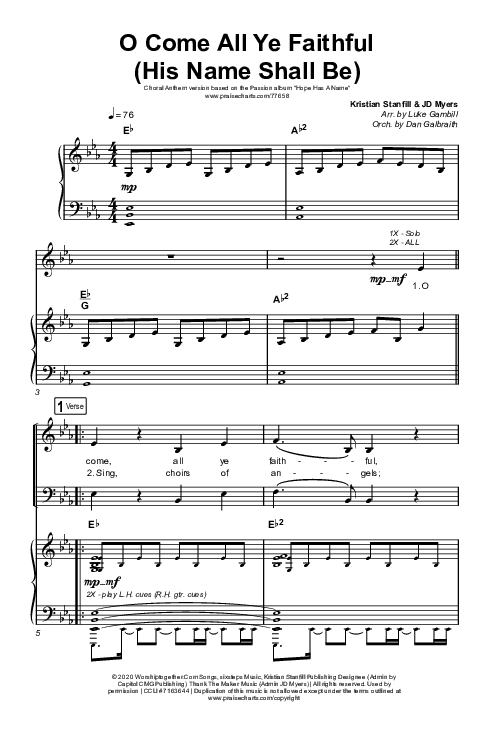 O Come All Ye Faithful (His Name Shall Be) (Choral Anthem SATB) Octavo (SATB & Pno) (Passion / Arr. Luke Gambill)
