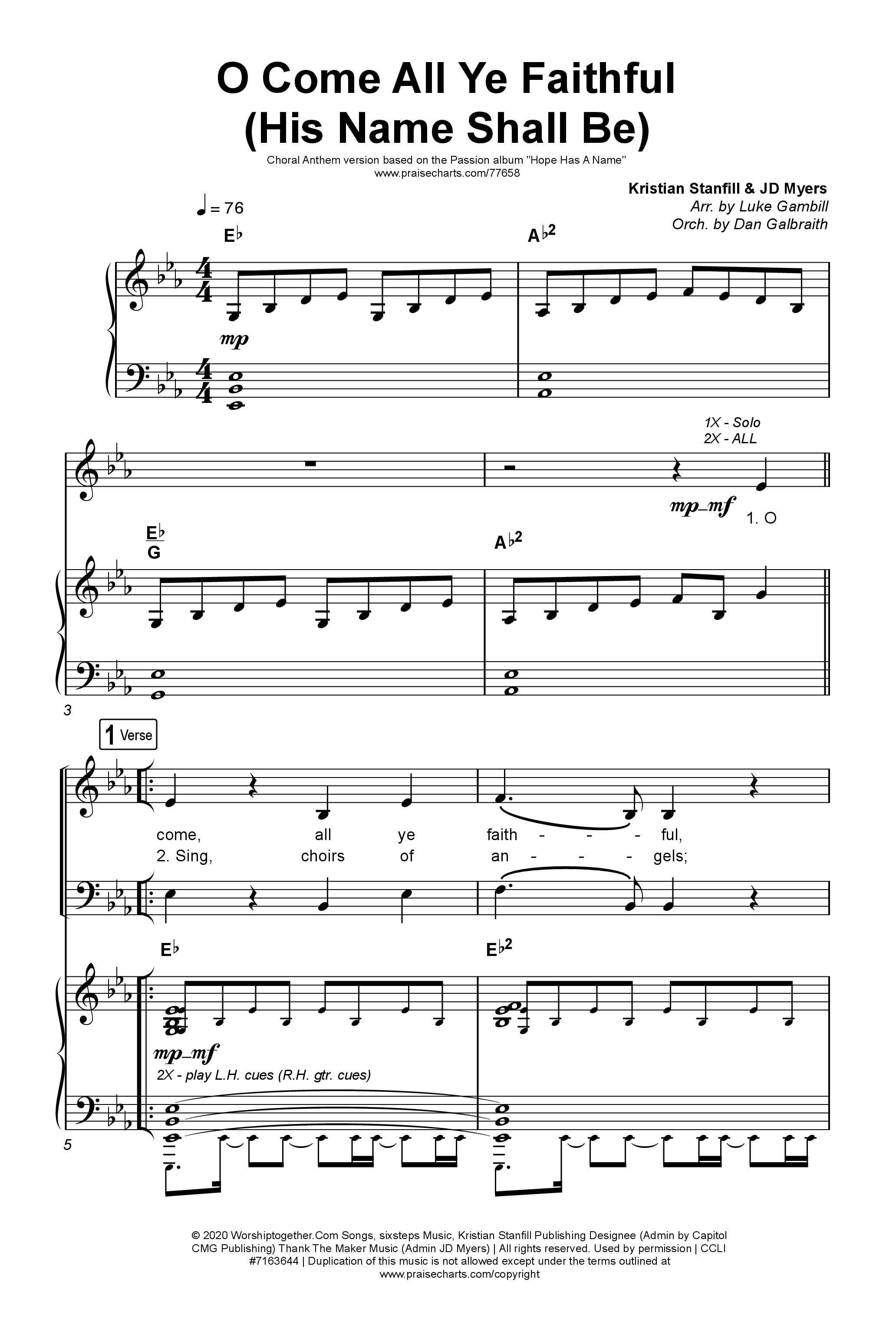 O Come All Ye Faithful (His Name Shall Be) (Choral Anthem SATB) Octavo (SATB & Pno) (Passion / Arr. Luke Gambill)