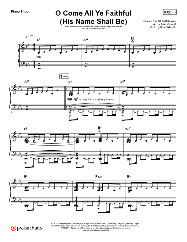 O Come All Ye Faithful (His Name Shall Be) (Choral Anthem SATB) Piano Sheet (Passion / Arr. Luke Gambill)