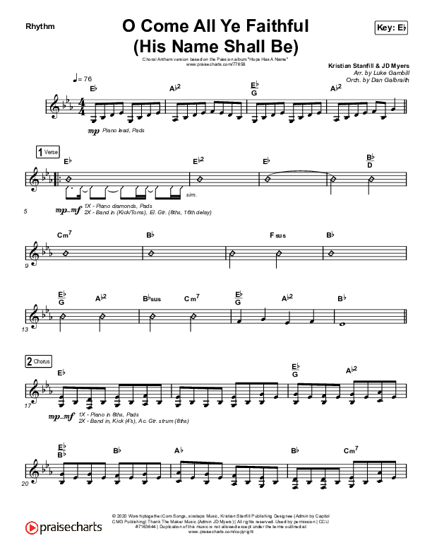 O Come All Ye Faithful (His Name Shall Be) (Choral Anthem SATB) Rhythm Chart (Passion / Arr. Luke Gambill)