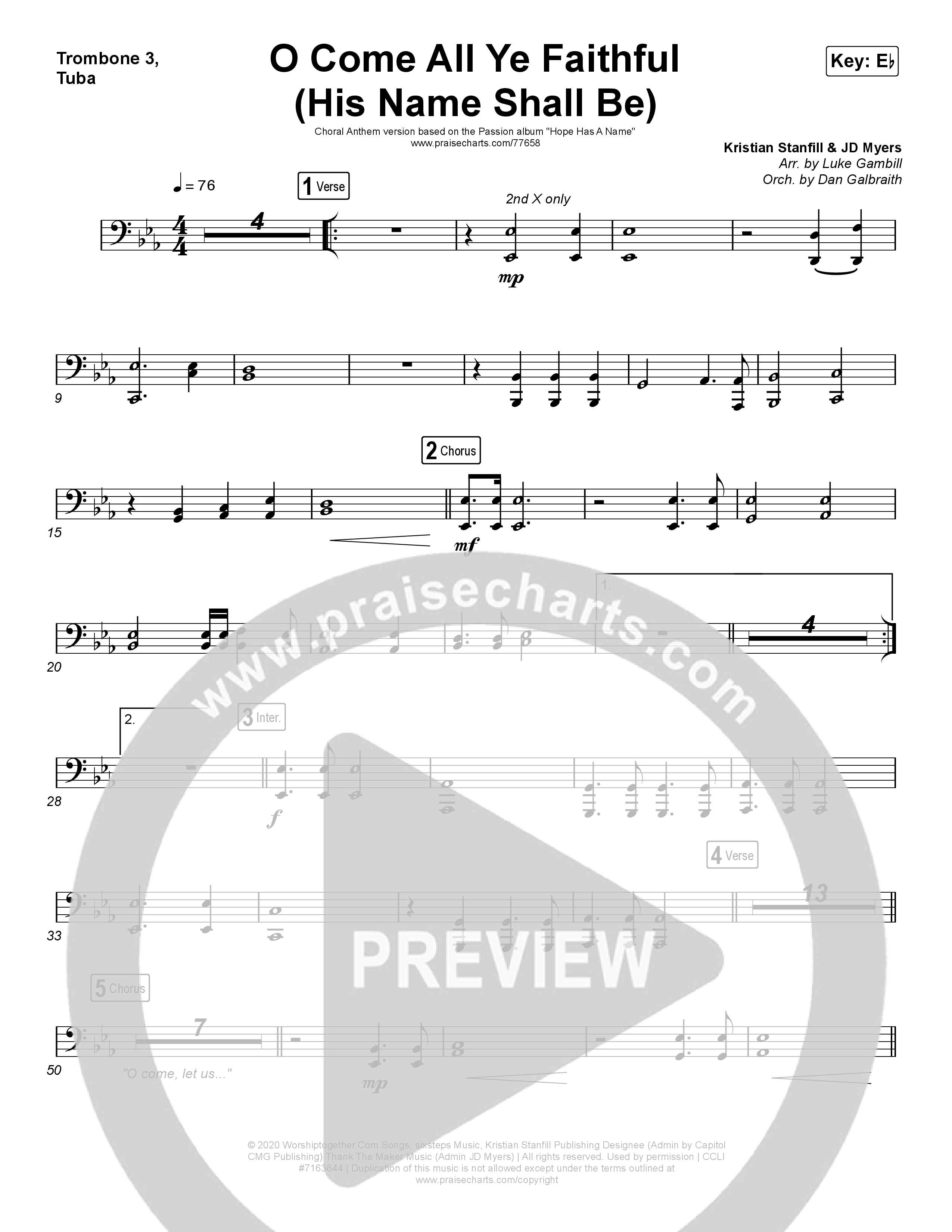 O Come All Ye Faithful (His Name Shall Be) (Choral Anthem SATB) Trombone 3/Tuba (Passion / Arr. Luke Gambill)