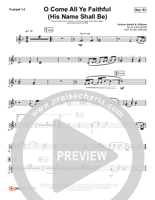 O Come All Ye Faithful (His Name Shall Be) (Choral Anthem SATB) Trumpet 1,2 (Passion / Arr. Luke Gambill)