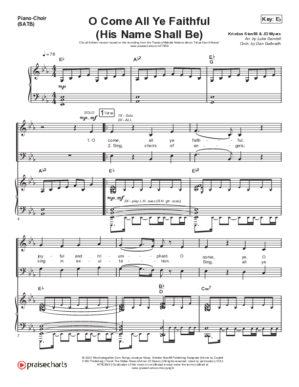 O Come All Ye Faithful (His Name Shall Be) (Choral Anthem SATB) Piano/Vocal Pack (Passion / Arr. Luke Gambill)