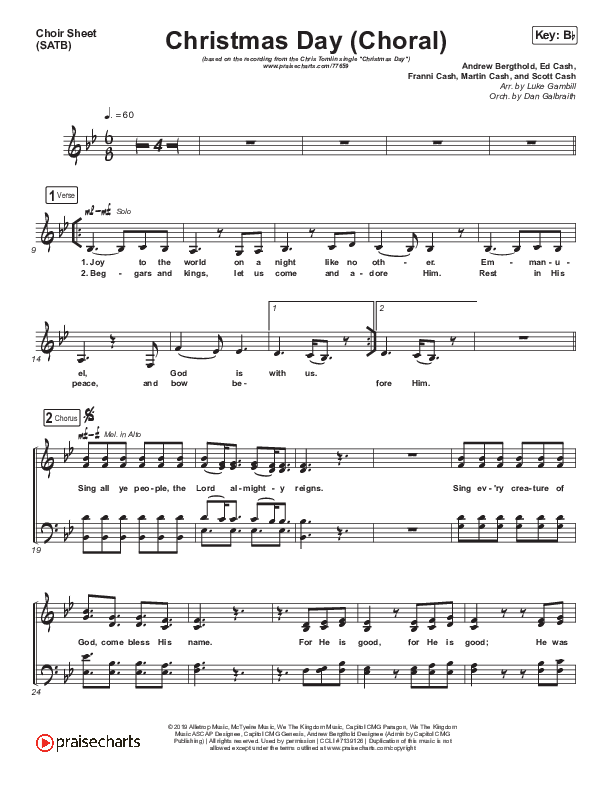 Christmas Day (Choral Anthem) Anthem (SATB) (Chris Tomlin / We The Kingdom / Arr. Luke Gambill)
