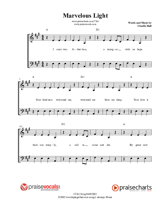 Marvelous Light Lead Sheet (PraiseVocals)