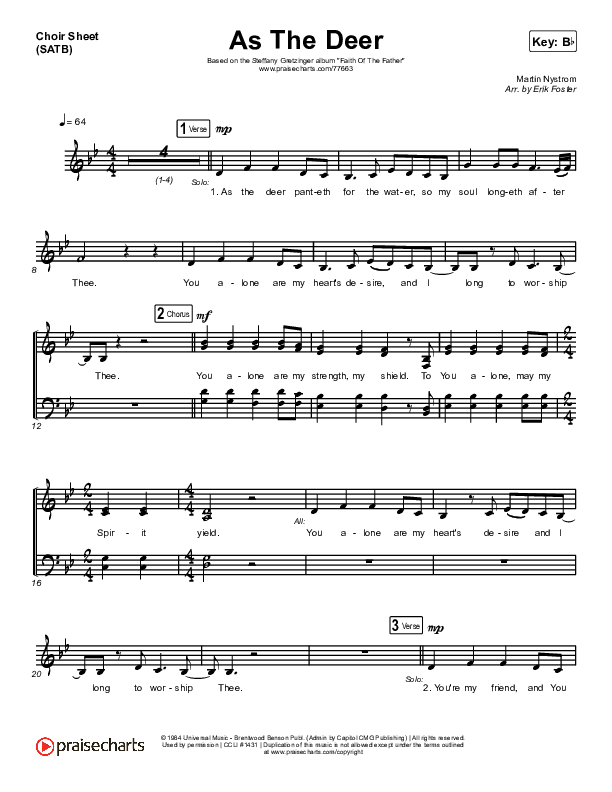 As The Deer Choir Sheet (SATB) (Steffany Gretzinger)