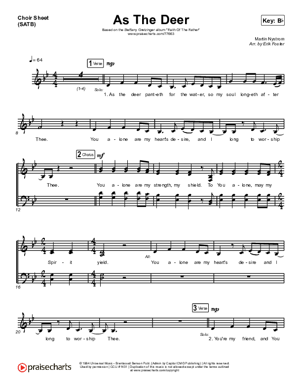 As The Deer Choir Vocals (SATB) (Steffany Gretzinger)