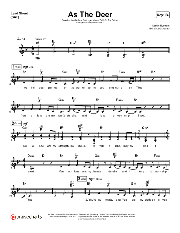 As The Deer Lead Sheet (SAT) (Steffany Gretzinger)