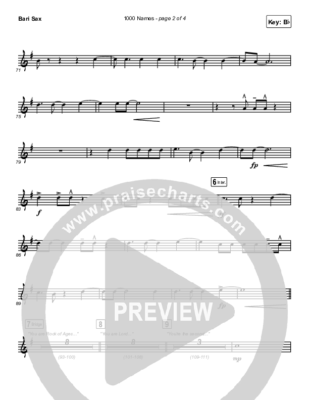 1000 Names Bari Sax Sheet Music PDF (Sean Curran) PraiseCharts