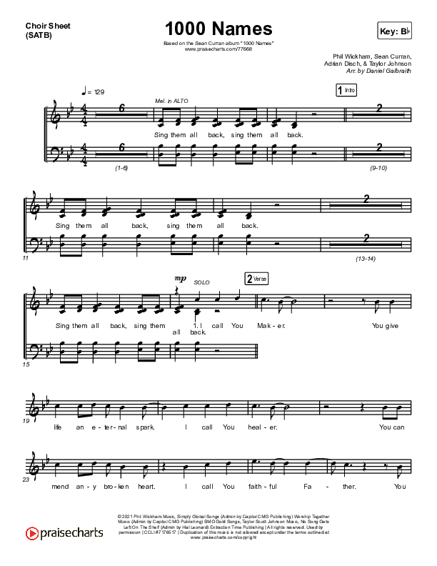 1000 Names Choir Vocals (SATB) (Sean Curran)