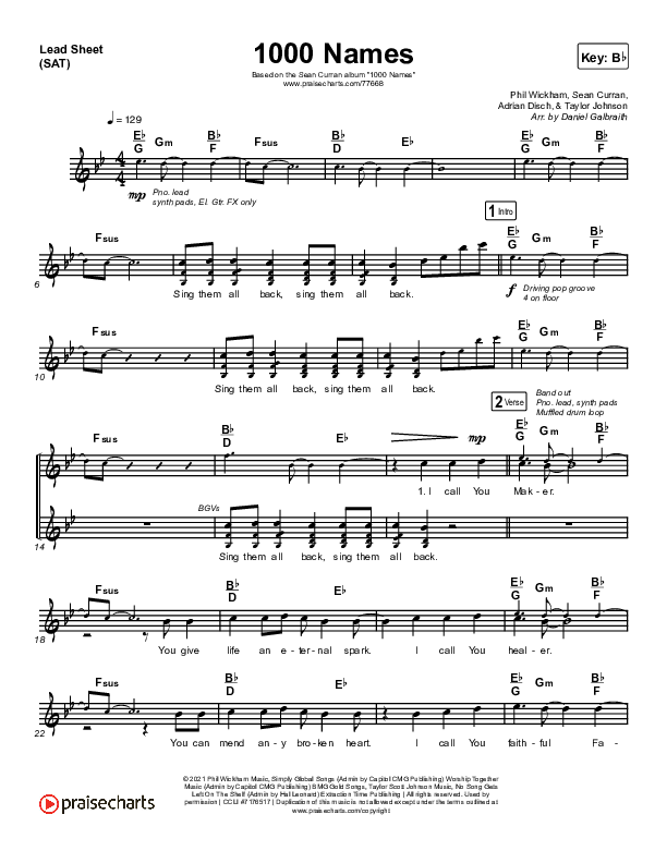 1000 Names Sheet Music PDF (Sean Curran) PraiseCharts