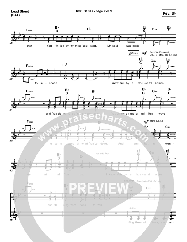 1000 Names Lead Sheet (Print Only) (Sean Curran)