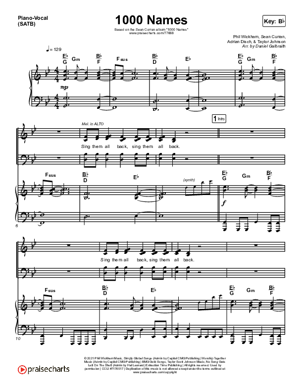 1000 Names Piano/Vocal (Print Only) (Sean Curran)