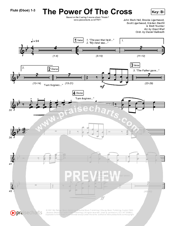 The Power Of The Cross Flute/Oboe 1/2/3 (Casting Crowns)