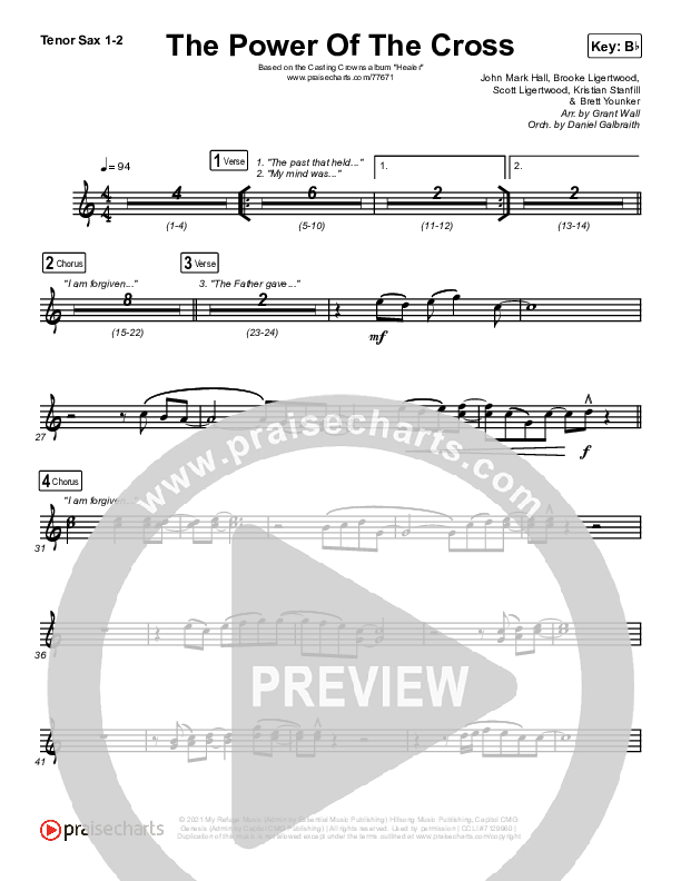 The Power Of The Cross Tenor Sax 1/2 (Casting Crowns)