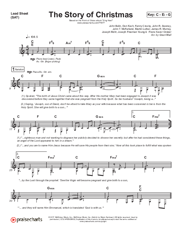 The Story Of Christmas (Medley) Lead Sheet (SAT) (Point Of Grace)
