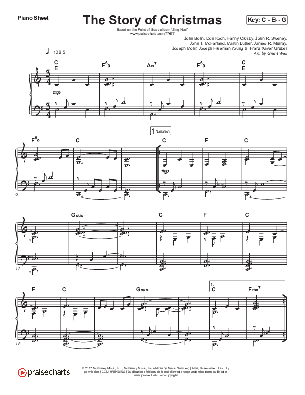 The Story Of Christmas (Medley) Piano Sheet (Point Of Grace)