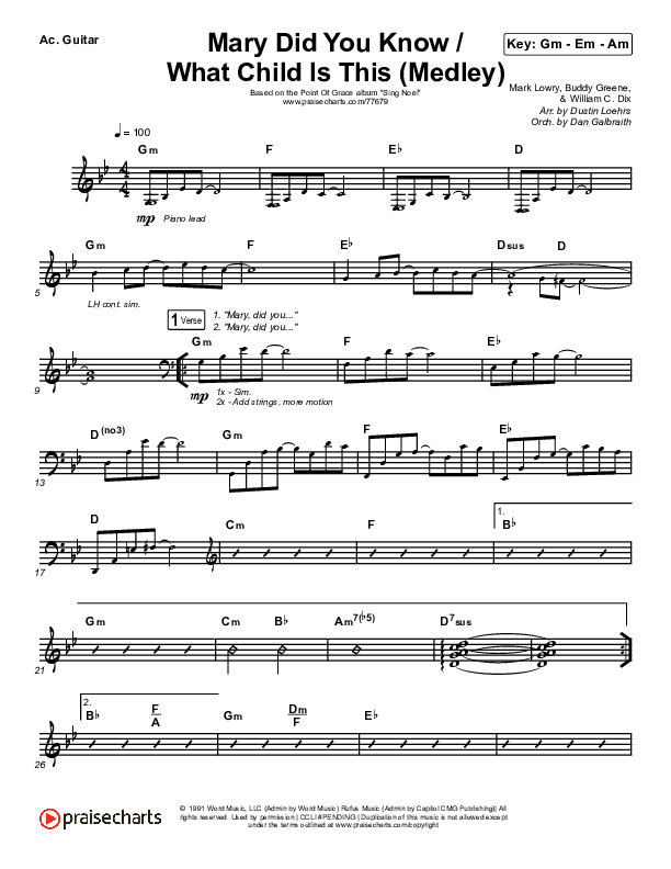 Mary Did You Know / What Child Is This (Medley) Acoustic Guitar (Point Of Grace)