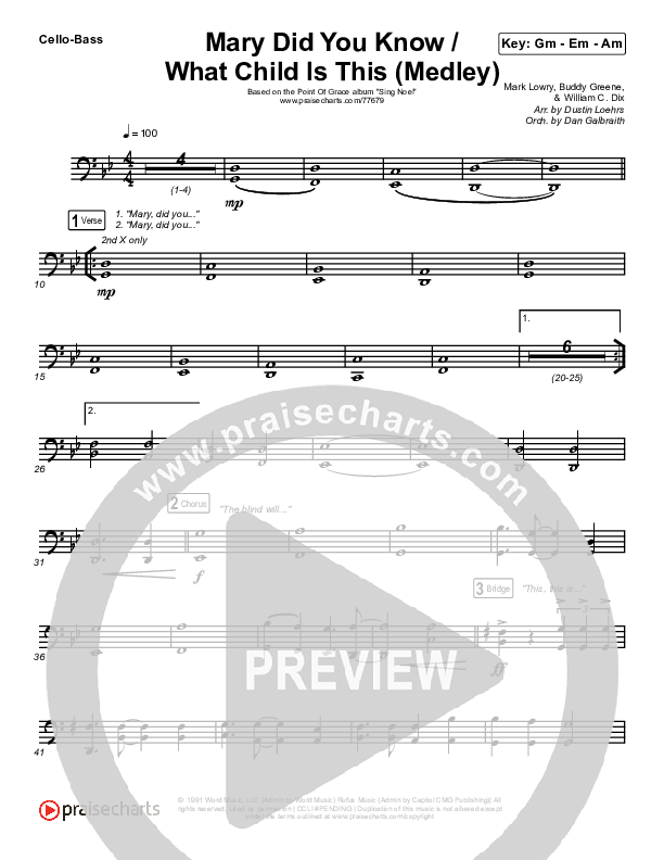 Mary Did You Know / What Child Is This (Medley) Cello/Bass (Point Of Grace)