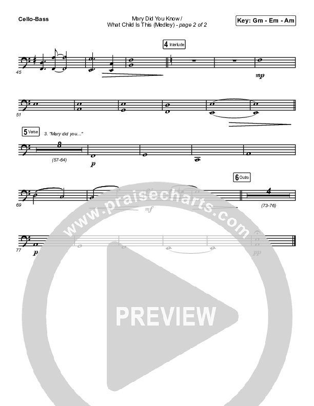 Mary Did You Know / What Child Is This (Medley) Cello/Bass (Point Of Grace)