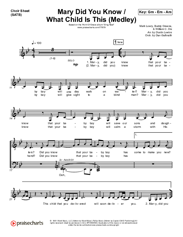 Mary Did You Know / What Child Is This (Medley) Choir Sheet (SATB) (Point Of Grace)