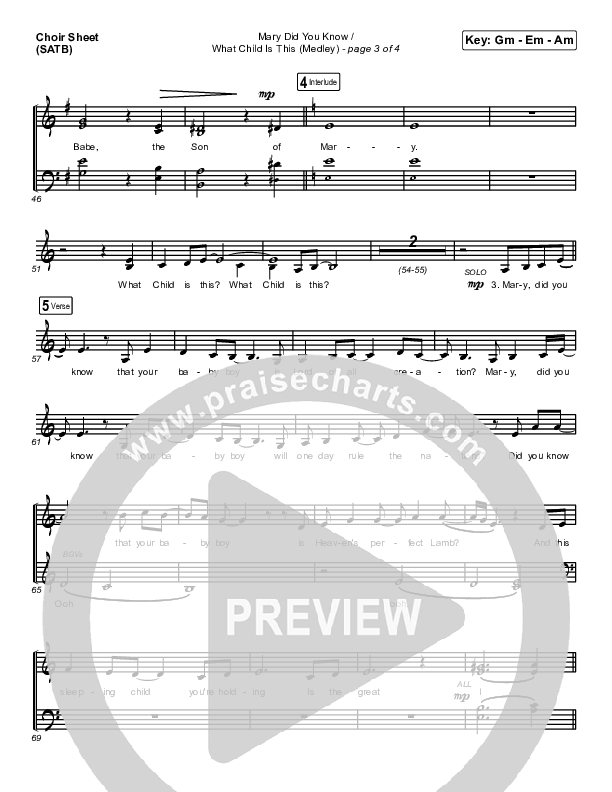 Mary Did You Know / What Child Is This (Medley) Choir Vocals (SATB) (Point Of Grace)