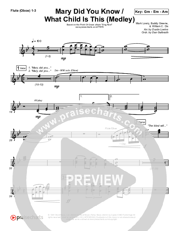 Mary Did You Know / What Child Is This (Medley) Flute/Oboe 1/2/3 (Point Of Grace)
