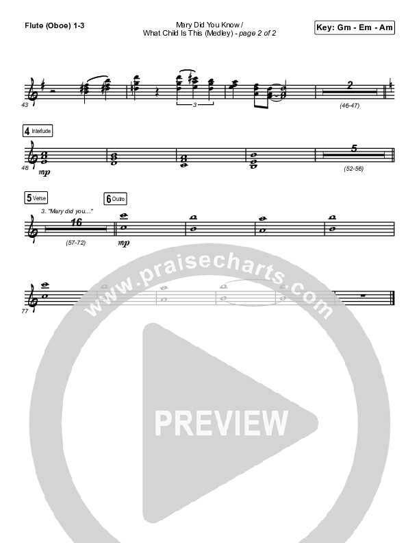 Mary Did You Know / What Child Is This (Medley) Flute/Oboe 1/2/3 (Point Of Grace)