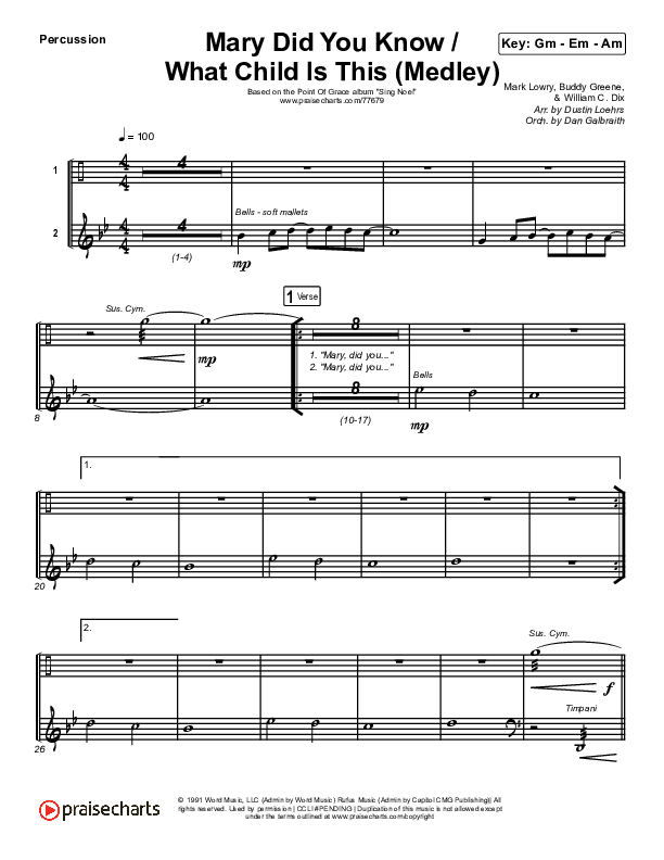 Mary Did You Know / What Child Is This (Medley) Percussion (Point Of Grace)