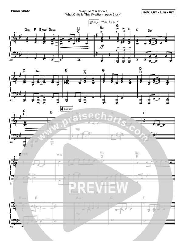 Mary Did You Know / What Child Is This (Medley) Piano Sheet (Point Of Grace)