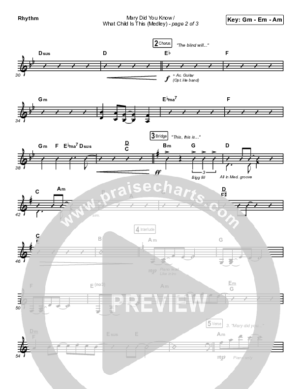 Mary Did You Know / What Child Is This (Medley) Rhythm Chart (Point Of Grace)