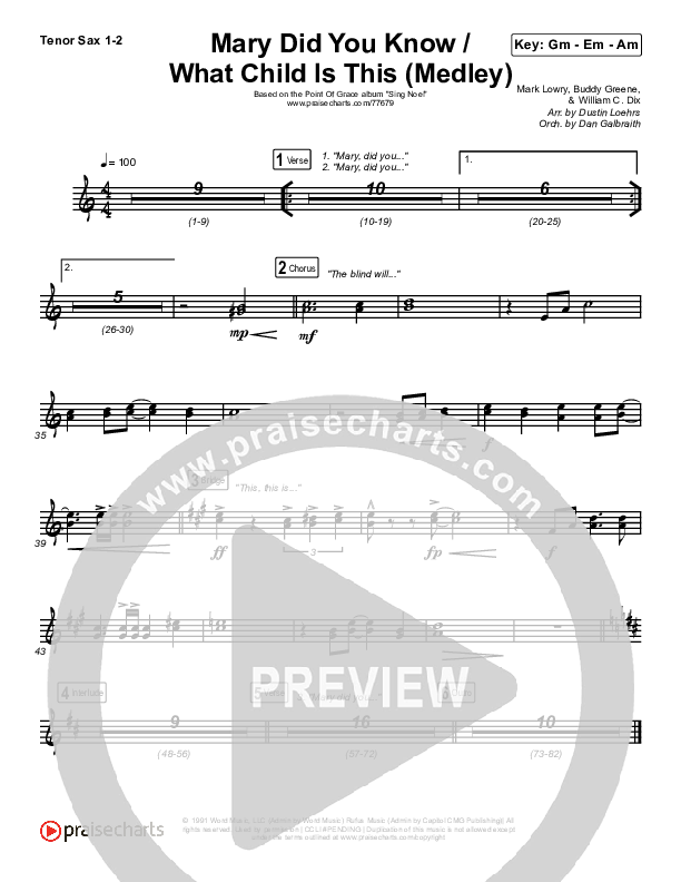 Mary Did You Know / What Child Is This (Medley) Tenor Sax 1/2 (Point Of Grace)