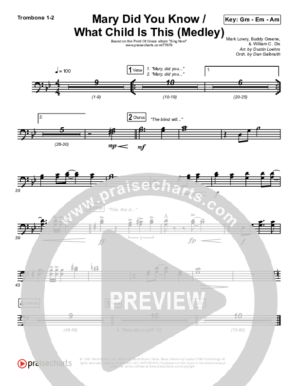 Mary Did You Know / What Child Is This (Medley) Trombone 1/2 (Point Of Grace)
