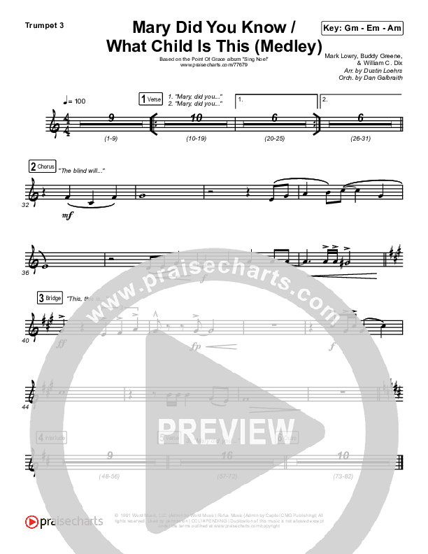 Mary Did You Know / What Child Is This (Medley) Trumpet 3 (Point Of Grace)