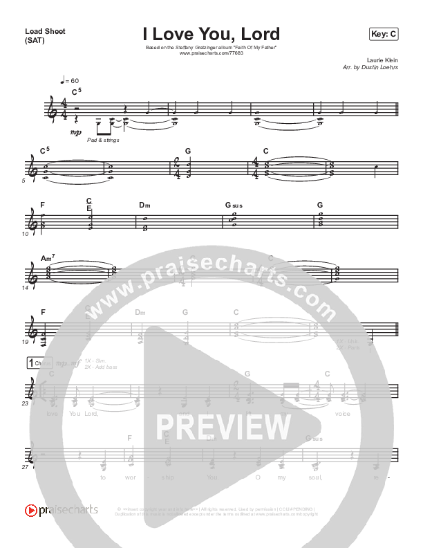 I Love You Lord Lead Sheet (SAT) (Steffany Gretzinger)