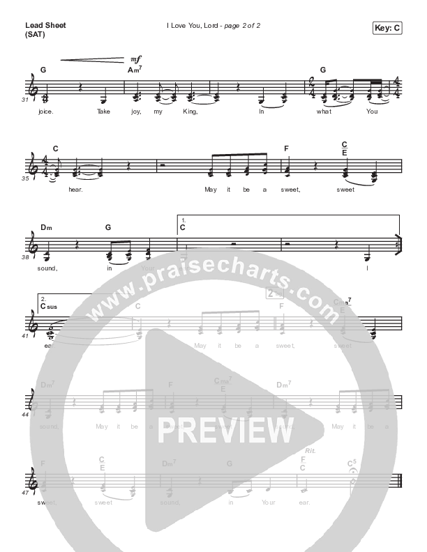 I Love You Lord Lead Sheet (SAT) (Steffany Gretzinger)