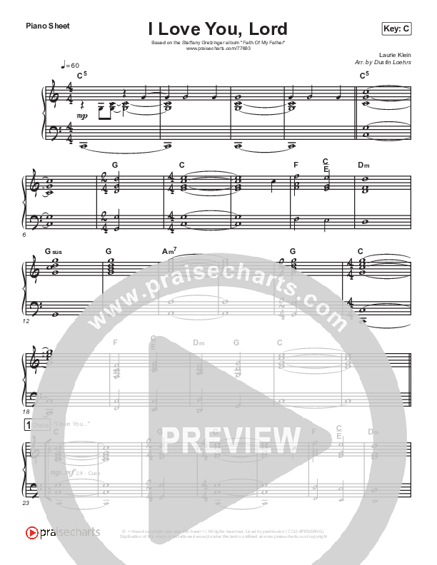 I Love You Lord Piano Sheet (Steffany Gretzinger)