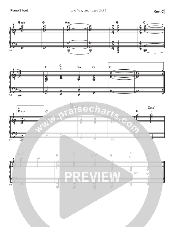 I Love You Lord Piano Sheet (Steffany Gretzinger)