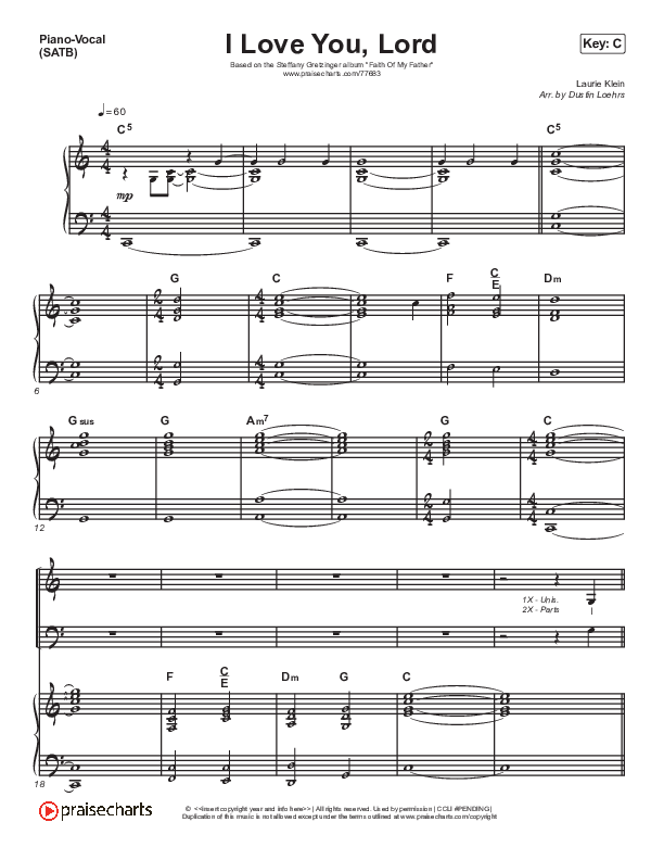 I Love You Lord Piano/Vocal (SATB) (Steffany Gretzinger)
