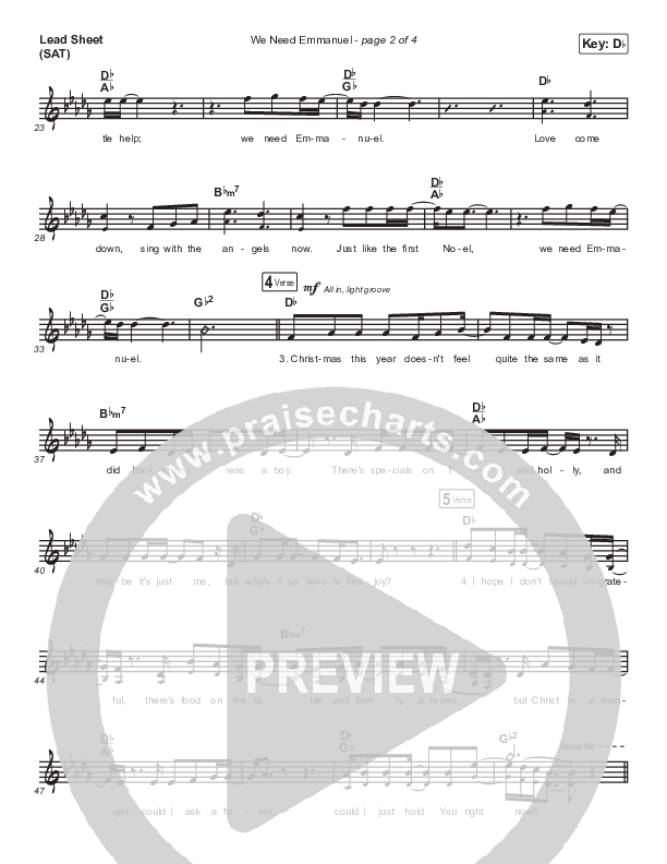 We Need Emmanuel Lead Sheet (SAT) (Brandon Heath)