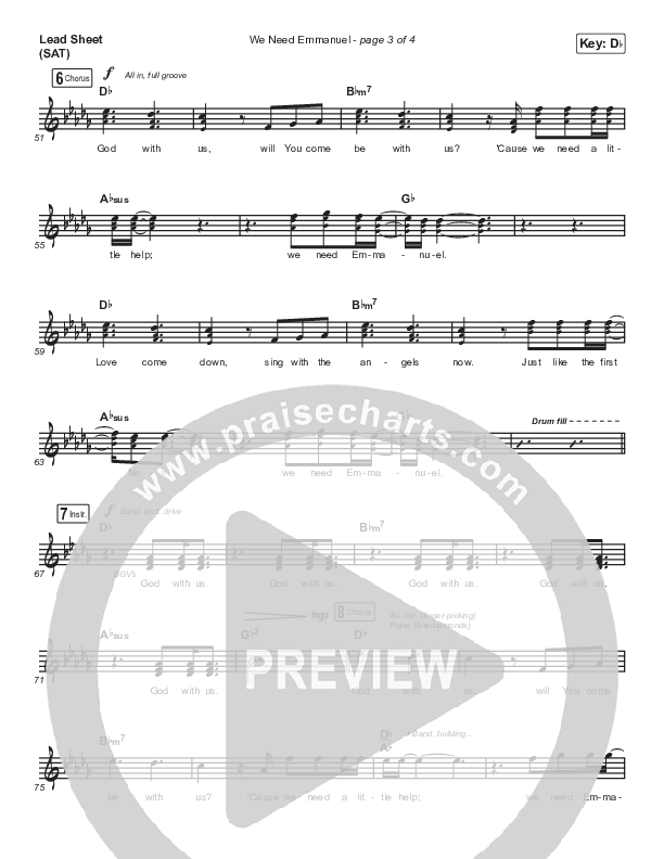 We Need Emmanuel Lead Sheet (SAT) (Brandon Heath)