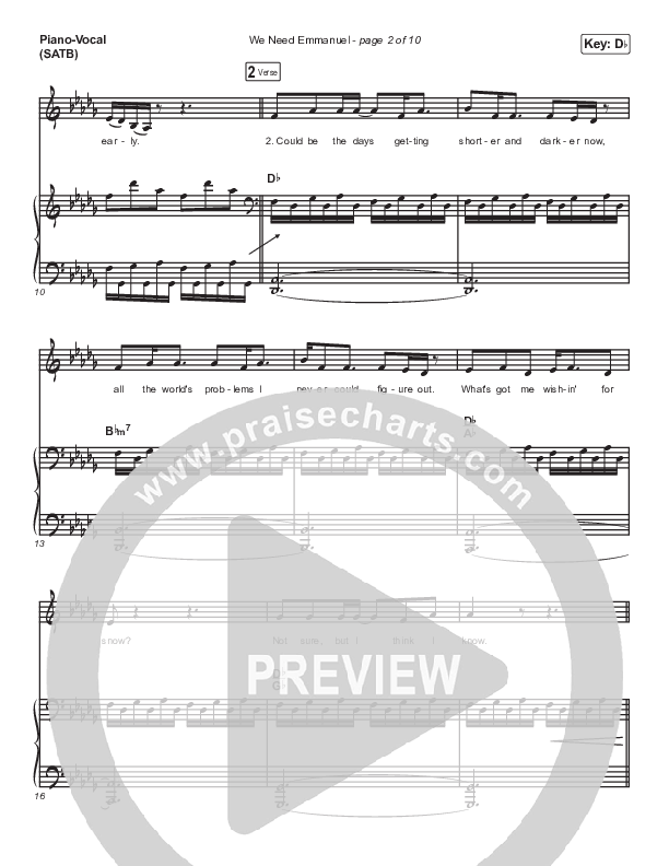 We Need Emmanuel Piano/Vocal (SATB) (Brandon Heath)