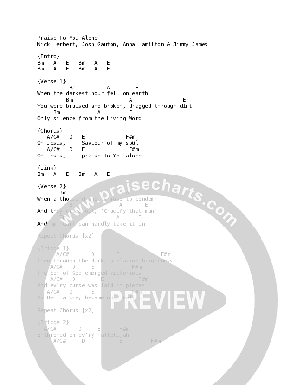 Praise To You Alone (Acoustic) Chord Chart (Gas Street Music)