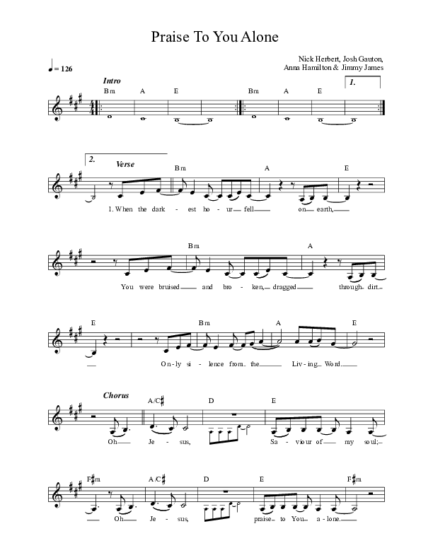 Praise To You Alone (Acoustic) Lead Sheet (Gas Street Music)